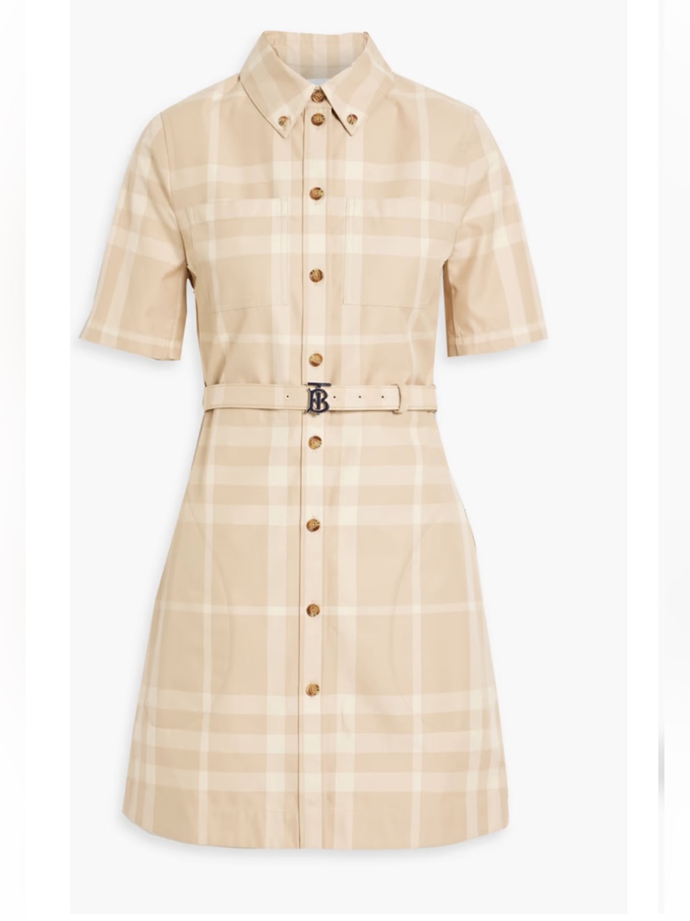NWT Burberry Checked cotton-twill mini shirt dress with belt
